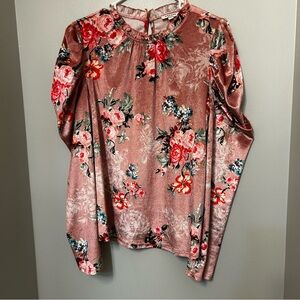 Andree Floral Velvet Blouse in Pink and Red